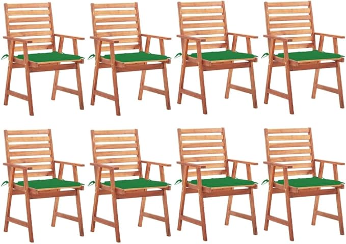 Patio Dining Chairs 8 pcs,Lawn Chair,Camping Chair,Garden Chair,Featuring Slatted Design,Waterproof Cushion,Each Cushion Features 2 Sets of Ropes, with Cushions Solid Acacia Wood