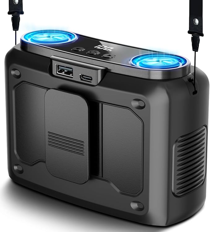chillgo 20000mAh Portable Fan,Ture High Speed Dual Motors with 200% Powerful Airflow, Up to 135Hours and Rechargeable Personal Neck Waist Wearable Fans for Travel,Camping,Outdoor,Jobsite,Sports,Golf