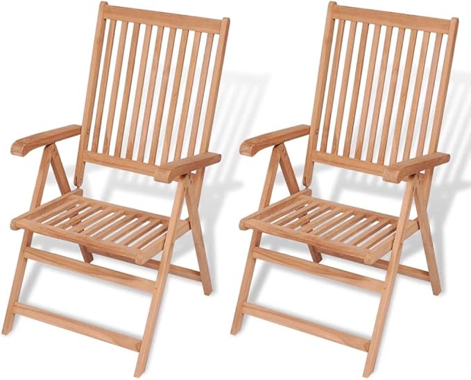 Reclining Patio Chairs 2 pcs,Bistro Table and Chairs Outdoor,Portable Camping Chair,Lawn Chair,Garden Chair,7 Reclining Positions,for Yard, Balcony, Porch, Solid Teak Wood