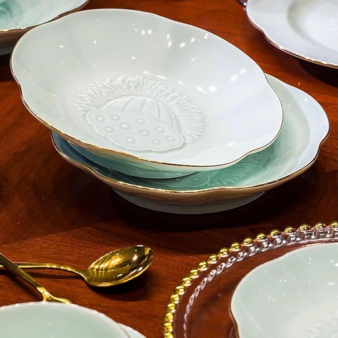 Camping Plates Simple and Fresh Underglaze Color Celadon Dinner Plate for Home High-end Dishes, Plates and Tableware Decorative Plate