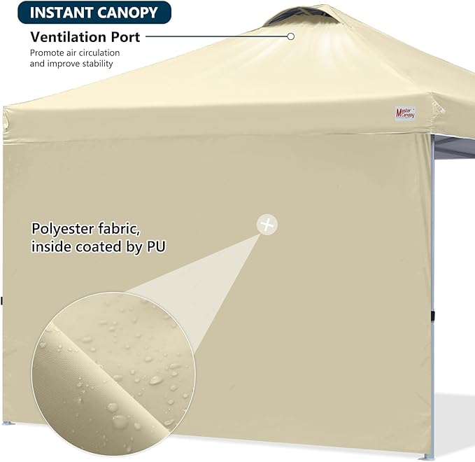 MASTERCANOPY Durable Pop-up Canopy Tent with 1 Sidewall (10'x10',Beige)
