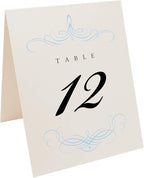 Decadent Flourish Wedding Table Numbers (Select Color/Quantity), Champagne, Light Blue, 1-50, Double Sided, Tent or Use in a Stand, Great for Parties & Restaurants