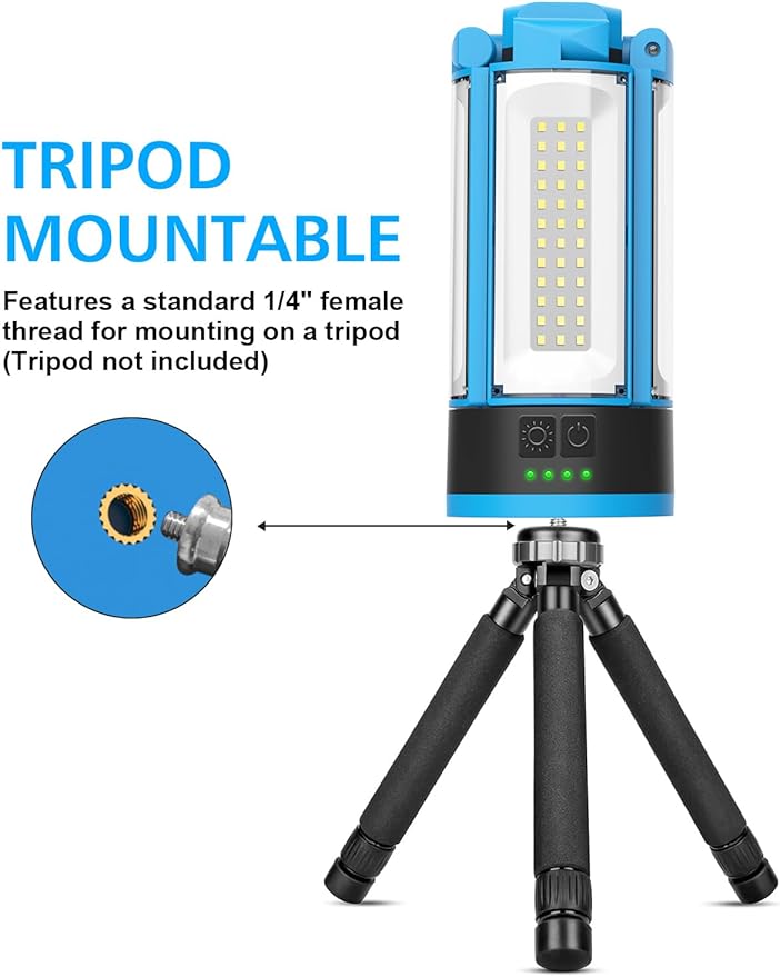 Foldable Camping Light Rechargeable Lantern, 10400mAh Portable Flashlight, Cordless Work Light with 3 Modes, 4100LM, LED Tent Light for Camping, Hiking, Fishing compatible with Tripod