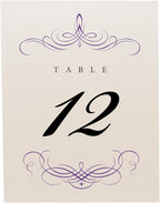 Decadent Flourish Wedding Table Numbers (Select Color/Quantity), Champagne, Purple, 1-65, Double Sided, Tent or Use in a Stand, Great for Parties & Restaurants - Made in the USA
