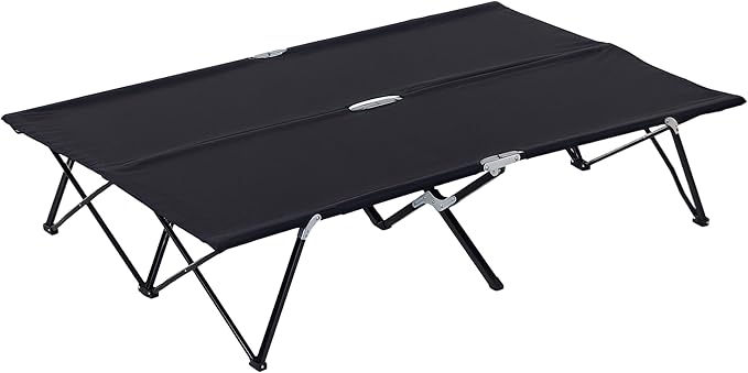 Outsunny 2 Person Folding Camping Cot for Adults, 50" Extra Wide Outdoor Portable Sleeping Cot with Carry Bag, Elevated Camping Bed, Beach Hiking, Black