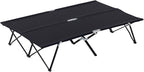 Outsunny 2 Person Folding Camping Cot for Adults, 50" Extra Wide Outdoor Portable Sleeping Cot with Carry Bag, Elevated Camping Bed, Beach Hiking, Black