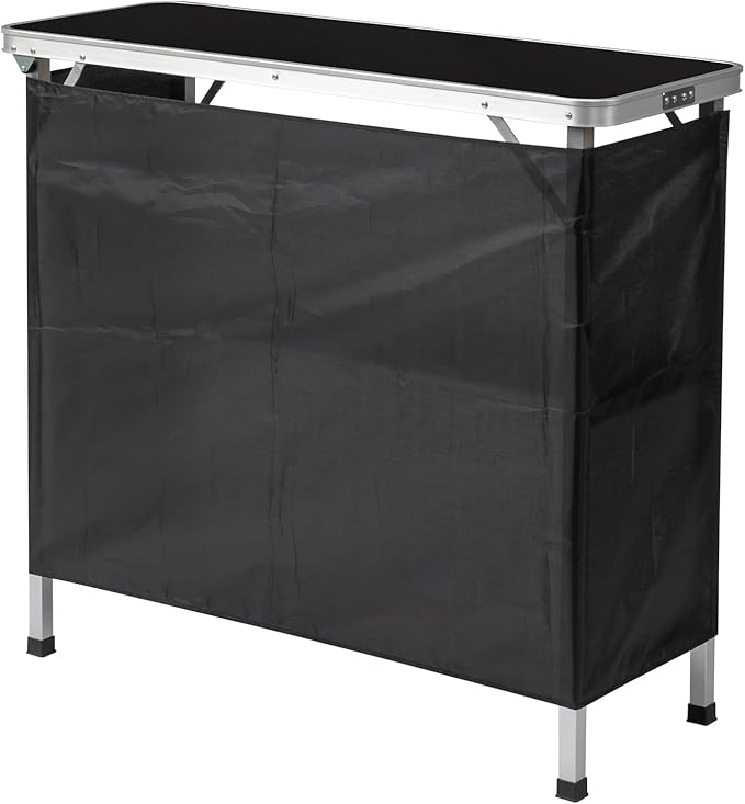 Outdoor Folding Camping Table Portable Bar Tables, Tradeshow Podium Table for Indoor, Outdoor, Party, Picnic, Exhibition, Includes Carrying Case, Storage Shelf and Black Skirt (Black)