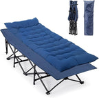 VINGLI Folding Camping Cot Bed,Camping Cots for Adults with Mattress, Foldable Cots for Sleeping with Pillow 1200D Layer Oxford for for Guest,Travel,Hiking-Blue 1P