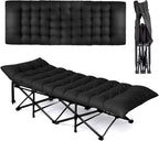 VINGLI Folding Camping Cot Bed,Camping Cots for Adults with Mattress, Cots for Sleeping with Pillow 1200D Layer Oxford for for Guest-Black 1P