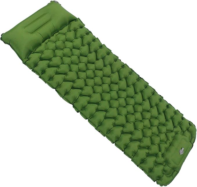 Ergonomic Inflating Sleeping Pad with Foot Pump and Storage Bag, and Wear for Office, Camping, and Outdoor Use (Olive Green)