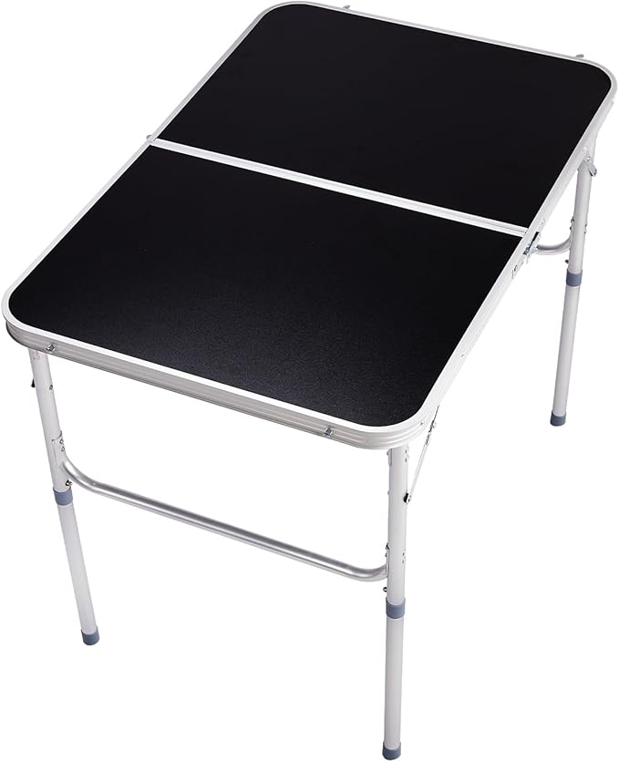 3ft Small Folding Camping Table Portable Lightweight Fold Up Utility Side Tables with Carrying Handle, Outdoor Aluminum Fold in Half Dining Card Table for Picnic Party Events (Black)
