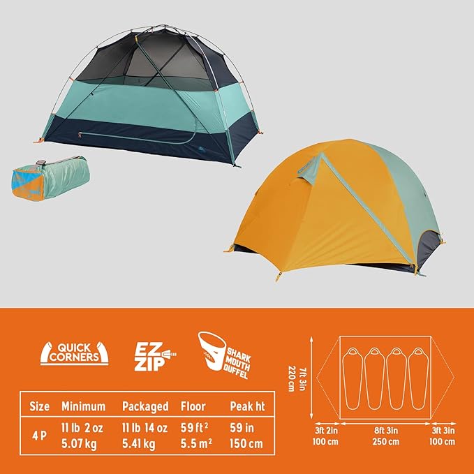 Kelty Wireless Freestanding Camping Tent, 2 4 or 6 Person Size, Huge Interior and Peak Height, Intuitive + Easy to Pitch, Color Coded Setup