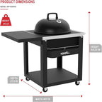 Nexgrill 22" Charcoal Grill with Table Cart and Side Table, 358 SQ In Grate, Adjustable Air Vents, Integrated Temperature Gauge, Mobile Cart Barbecue Grill for Camping, Picnics, and More - 810-0026HC