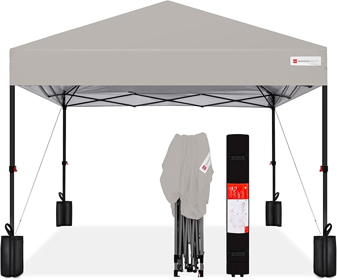 Best Choice Products 10x10ft Pop Up Canopy Tent, Outdoor Shade, 1 Person 1 Minute Set Up, Carry Case, 4 Weight Bags - Light Gray