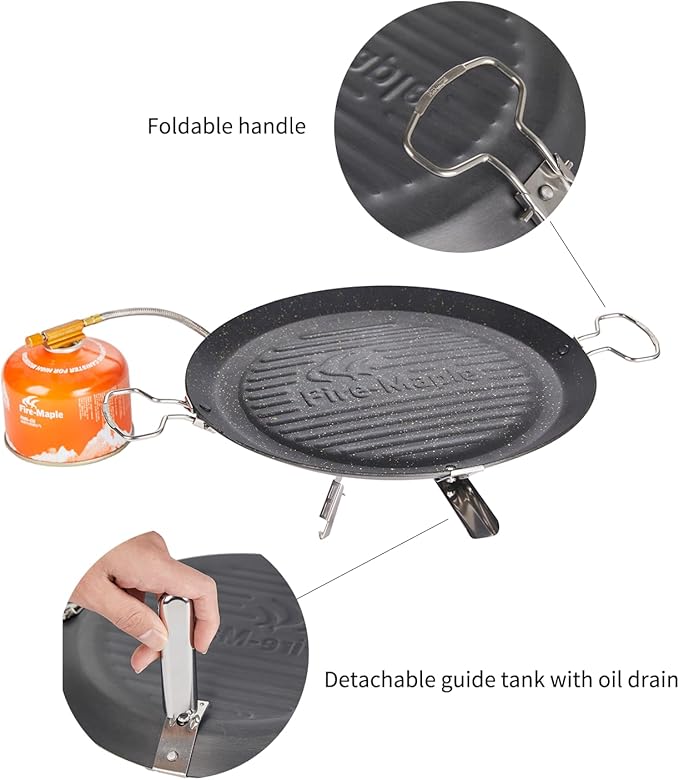 Fire-Maple Camping Griddle Plate | Nonstick Outdoor Portable Grill Pan for Stovetop | BBQ Gas Griddle Pan for Camping Stove Ridged Surfaces 31 X 31cm