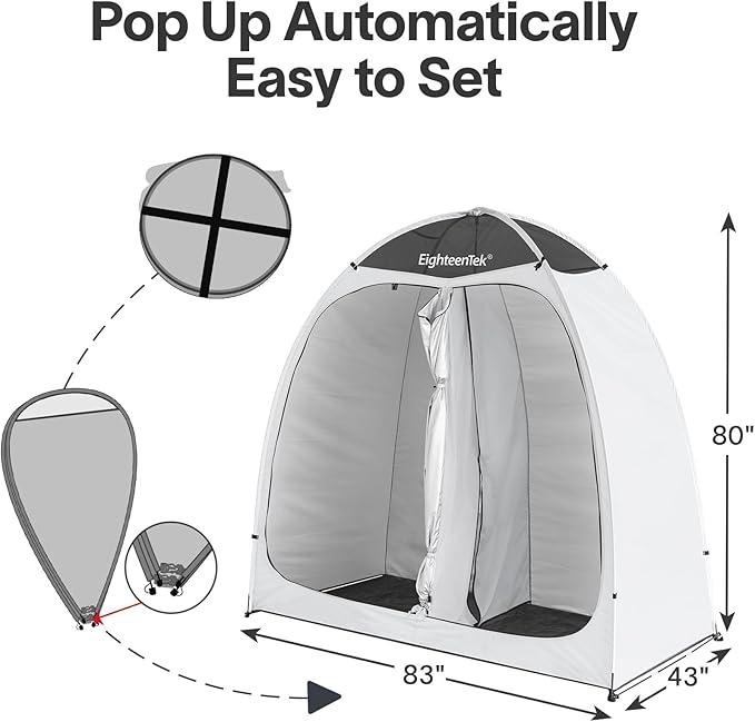 EighteenTek® Shower Tent Camping, 2-Room Portable Changing Room, Outdoor Shower Enclosure, Pop Up Privacy Tent Shelter with Floor & Doors, Waterproof & Lightweight, Camping Toilet Bathroom