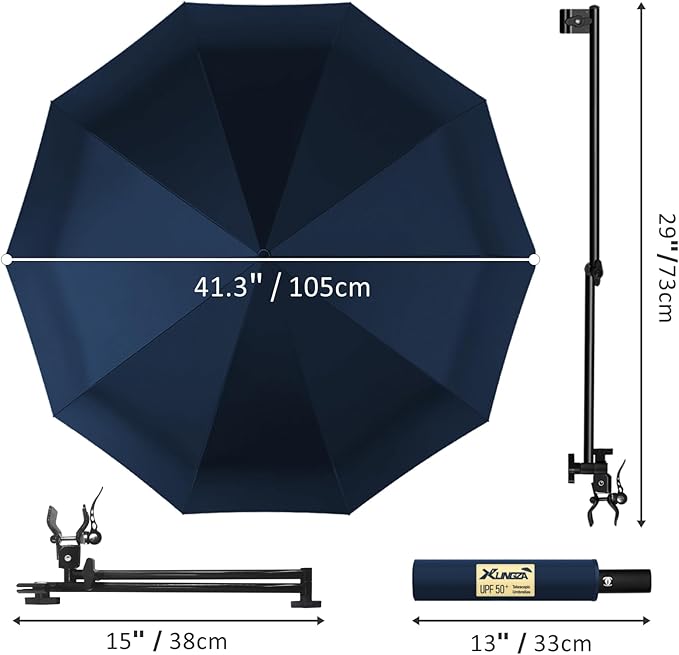 UPF 50+ Beach Umbrella with Adjustable Universal Clamp