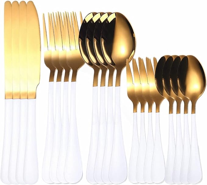 Flatware sets White Gold Cutlery Set 20Pcs Forks Spoons Knifes Stainless Steel Cutlery Set Kitchen Tableware Sets Dinnerware Set Dropshipping Stainless Steel