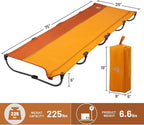 TIMBER RIDGE 20-Second Quick Set-Up Camping Cot, Lightweight Aluminum Folding Cot Low Profile with Zipper Closure, Portable Carry Bag for Camping, Travel and Outdoors, Support up to 225lbs, Orange