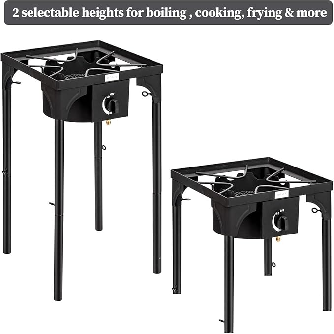 ROVSUN 100,000 BTU Portable Propane Burner, Single Gas Stove Cooker with Adjustable Height & 20psi Regulator for Outdoor Camp Cooking Home Brewing Turkey Frying Maple Syrup Boil