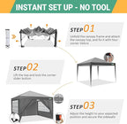 COBIZI 10x10 Pop Up Canopy Tent with 4 Sidewalls, Easy Set Up Canopy 10x10 Waterproof Commercial Outdoor Gazebo Portable Shelter Instant Tents for Parties,Backyard,Flea Market(Carrying Bag×1,Grey