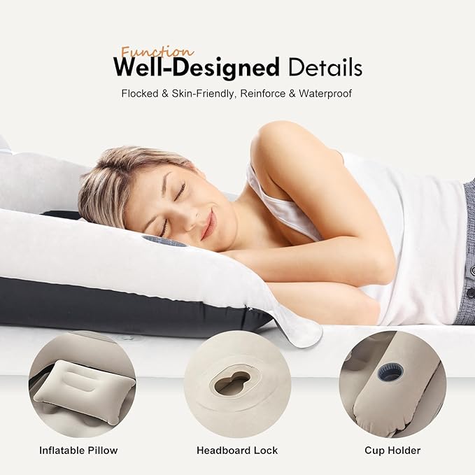 DIMAR GARDEN Queen Air Mattress with Headboard and Pump,Blow Up Mattress Inflatable Bed with Pillows