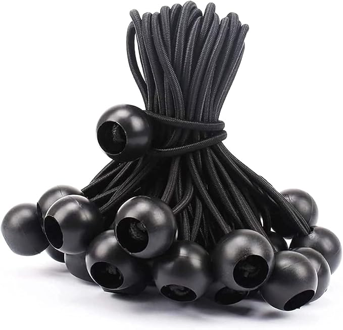 50 Pcs 11 Inches Ball Bungee Cords, Black Heavy Duty Tarp Bungee Cord with Ball, 4mm Thickness Weather Resistant Tie Down Strap, Use for Camping, Tents, Holding Wire and Hoses