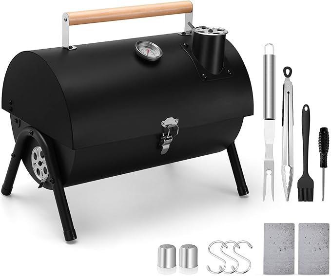 Portable Charcoal Grill Set of 12, Leonyo Tabletop Charcoal Grills, Compact Small BBQ Grill with Griddle Accessories for Outdoor Camping, Patio, Backyard, Beach, RV Traveling