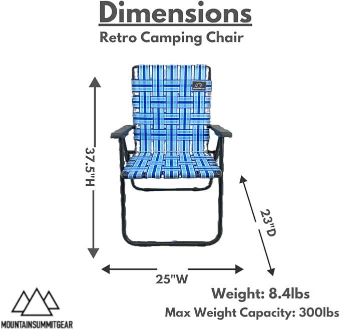 MOUNTAIN SUMMIT GEAR Retro Webbed Camping Chair - Lightweight, Foldable, Durable Steel Frame, 300lb Capacity, Vintage Stripes by Caddis Sports (1, Ocean Blue)