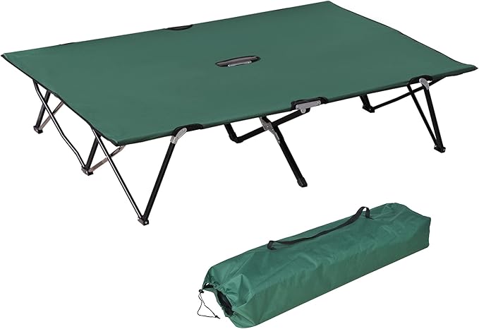 2 Person Folding Camping Cot for Adults, 50" Extra Wide Outdoor Portable Sleeping Cot with Carry Bag, Elevated Camping Bed, Beach Hiking, Green