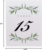 Laurel Wreath and Greenery Wedding Table Numbers, 1-200, Double Sided, Tent or Use in a Stand, Great for Parties & Restaurants - Made in the USA
