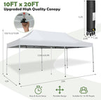 Tangkula 10x20 Ft Pop Up Canopy, UPF 50+ Easy Setup Instant Canopy Tent with 1-Push Center Lock, Wheeled Bag, 8 Stakes, 4 Ropes, Outdoor Commercial Sun Shelter Tent for Camping, Travel, Picnic