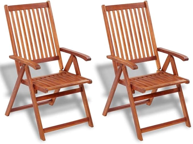 Folding Patio Chairs 2 pcs,Outdoor Lounge Chair,Portable Camping Chair,Bistro Table and Chairs Outdoor,Easy Storage and Transport,for Balcony/Garden/Backyard, Solid Acacia Wood Brown