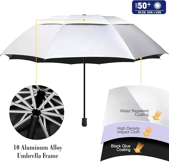 UPF 50+ Beach Umbrella with Adjustable Universal Clamp