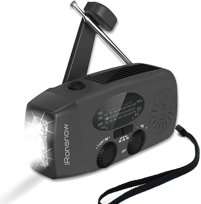 Solar Emergency Hand Crank Weather Radio, Portable Self Powered NOAA AM/FM Radios with SOS Alarm LED Flashlight 2000mAh Smart Phone USB Charger for Camping (Black)