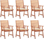 Patio Dining Chairs ,Outdoor Chairs,Coffee Chair,Study Chair,Bistro Chair,Fishing Chairs,Camp Chair,Garden Chairs,for Deck, poolside,Camping,Beach,Campsite,6 pcs with Cushions Solid Acacia Wood