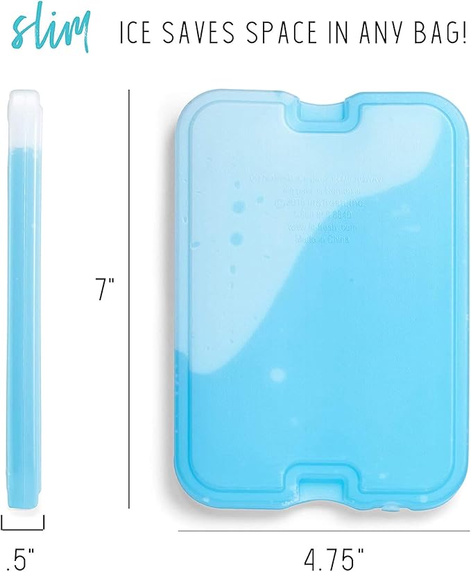 Cool Coolers by Fit & Fresh 4 Pack XL Slim Ice Packs, Quick Freeze Space Saving Reusable Ice Packs for Lunch Boxes or Coolers, Blue, 239ICE, 4 count (Pack of 1)