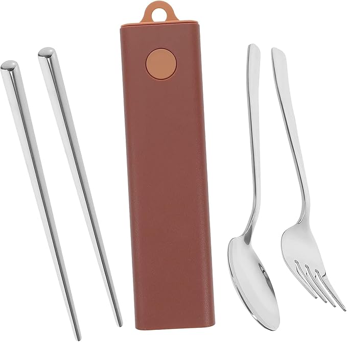 3 Sets Fork Spoon Chopsticks Serving Utensils Stainless Steel Stainless Steel Set Travel Set Tableware Set Travel Tableware Set with Case Outdoor Use Tableware Chopstick Rest