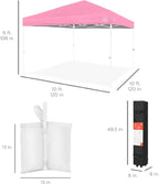 Best Choice Products 10x10ft Pop Up Canopy Tent, Outdoor Shade, 1 Person 1 Minute Set Up, Carry Case, 4 Weight Bags - Pink/White