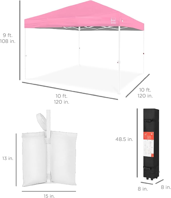 Best Choice Products 10x10ft Pop Up Canopy Tent, Outdoor Shade, 1 Person 1 Minute Set Up, Carry Case, 4 Weight Bags - Pink/White