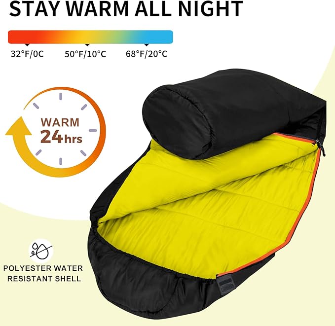 KAMPKEEPER Mummy Sleeping Bag, Cold Weather Camping Sleeping Bag, 32℉ 3-4 Seasons Adults Sleeping Bag, Non-Snag Zipper with Adjustable Hood for Backpacking, Hiking