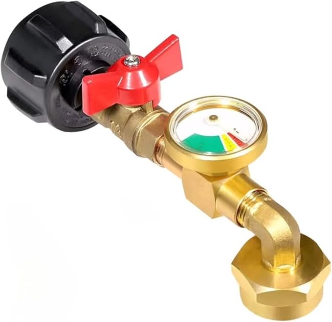 Propane Refill Adapter for 1 lb Tanks, 20lb to 1lb Converter with Gauge Valve, Brass Elbow Propane Tank Refill Adapter for BBQ Grill Stove Camping