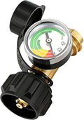 Propane Tank Gauge Gas Pressure Meter, QCC1/Type 1 Connection Solid Brass Weatherproof, Easy Read Level Indicator for Grill RV Camper Fire Pit Camping Stove Patio Heater & More 5-40 LB Cylinders