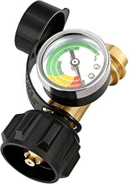 Propane Tank Gauge Gas Pressure Meter, QCC1/Type 1 Connection Solid Brass Weatherproof, Easy Read Level Indicator for Grill RV Camper Fire Pit Camping Stove Patio Heater & More 5-40 LB Cylinders