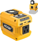 220W Power Inverter Compatible with Dewalt 20V Battery(Battery not Included), DC 20V to AC 110V, 2 USB Ports & 1 Type-C Fast Charging, 400LM LED Work Light