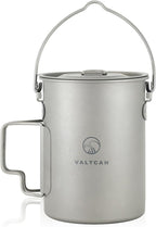 Valtcan 900ml Titanium Pot Boil Cook & Drink From One Pot, 134g Ultralight, Thicker Gauge Grade 1 Ti, Aligned Bail Handle, Nests 32oz Nalgene, Lid with Steam Holes, Campfire & Stove, Mesh Bag