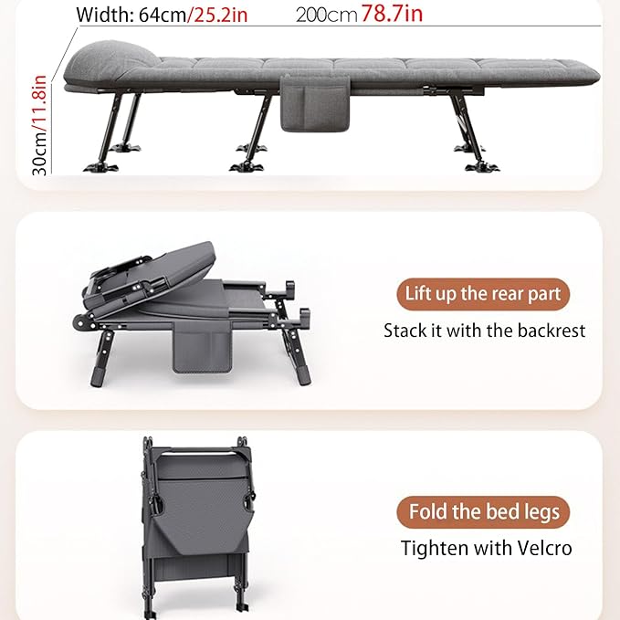 Folding Bed with Mattress for Adults,Camping Cot, Outdoor Folding Cot Bed Camping Cot for Adults,Portable Folding Bed Portable Camp Cots for Camping Tent Travel Offi,A-78.7 * 25.2in