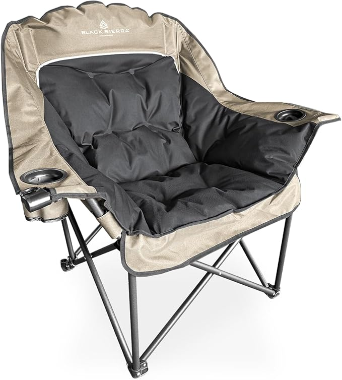 Black Sierra Oversized Camping Chair for Adults – 400 lb Heavy Duty Folding Chair with Cup Holders & Carry Bag