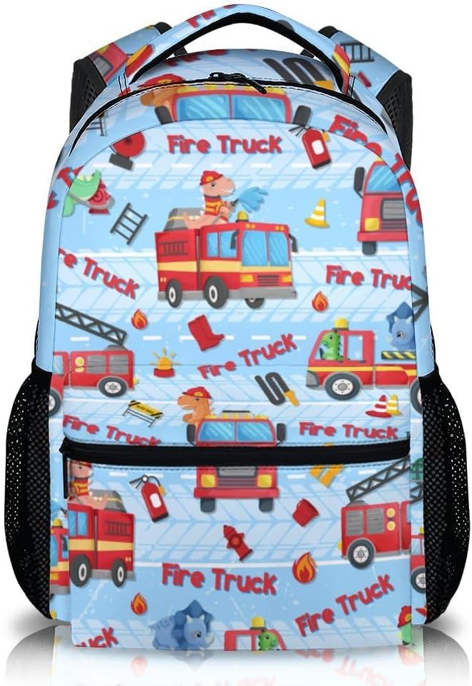 Kids Boys School Backpack, 17 Inches Fire Truck Backpacks for Toddlers 3-5, Ultralight Durable Truck Bookbag with Adjustable Straps for Kindergarten Primary Elementary, Back to School Gifts