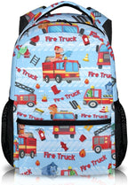Kids Boys School Backpack, 17 Inches Fire Truck Backpacks for Toddlers 3-5, Ultralight Durable Truck Bookbag with Adjustable Straps for Kindergarten Primary Elementary, Back to School Gifts
